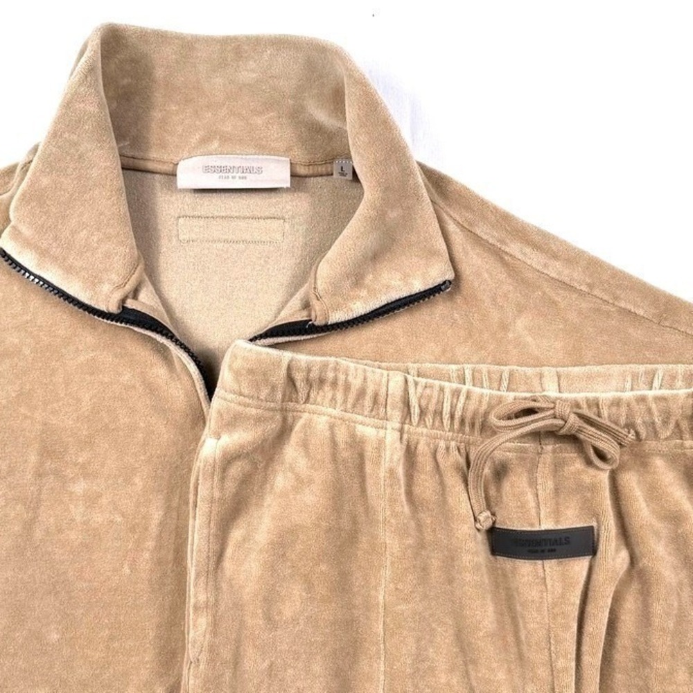 Essentials FOG Wmn's Oak‎ Tan Velour Joggers/Qurter Zip Sweatpants Set Sz L
